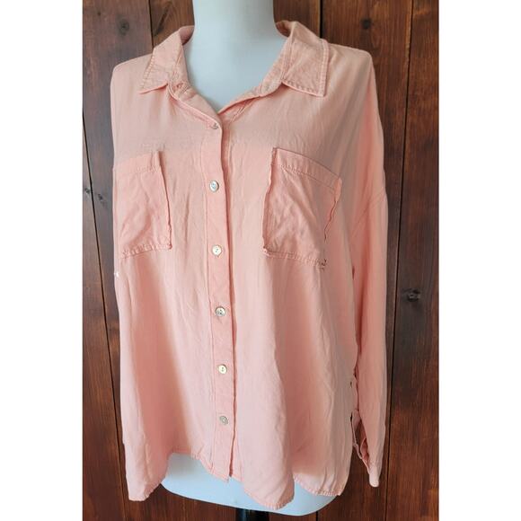 Dear John W Small Soft Pink Button Up Shirt Rayon Chest Pockets Roll Tab Sleeve - Picture 2 of 16